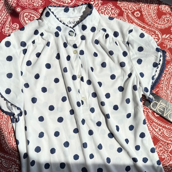 New Vintage Blouse White/Navy Polka Dots S/M - Picture 8 of 16